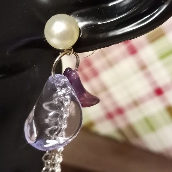 Home made/handmade Metal Dangle Stud Earrings with Acrylic Petals #67 - Picture 11 of 12